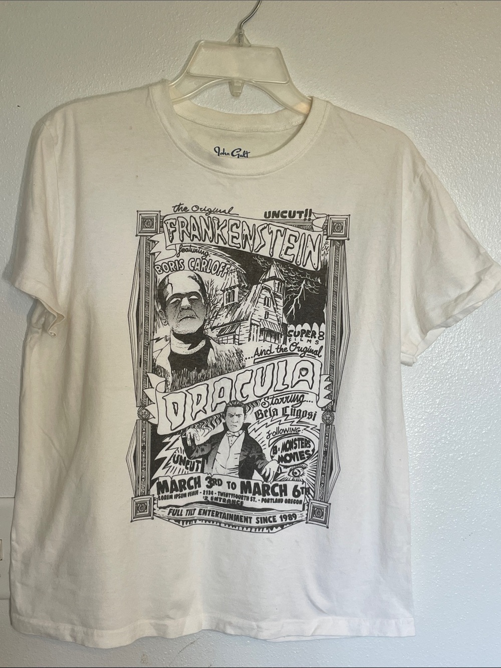 Brandy Melville White Short Sleeve Tee with Black Horror Poster Graphic